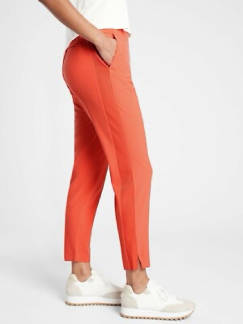 Athleta Brooklyn Ankle Pants in a sunset glow coral color